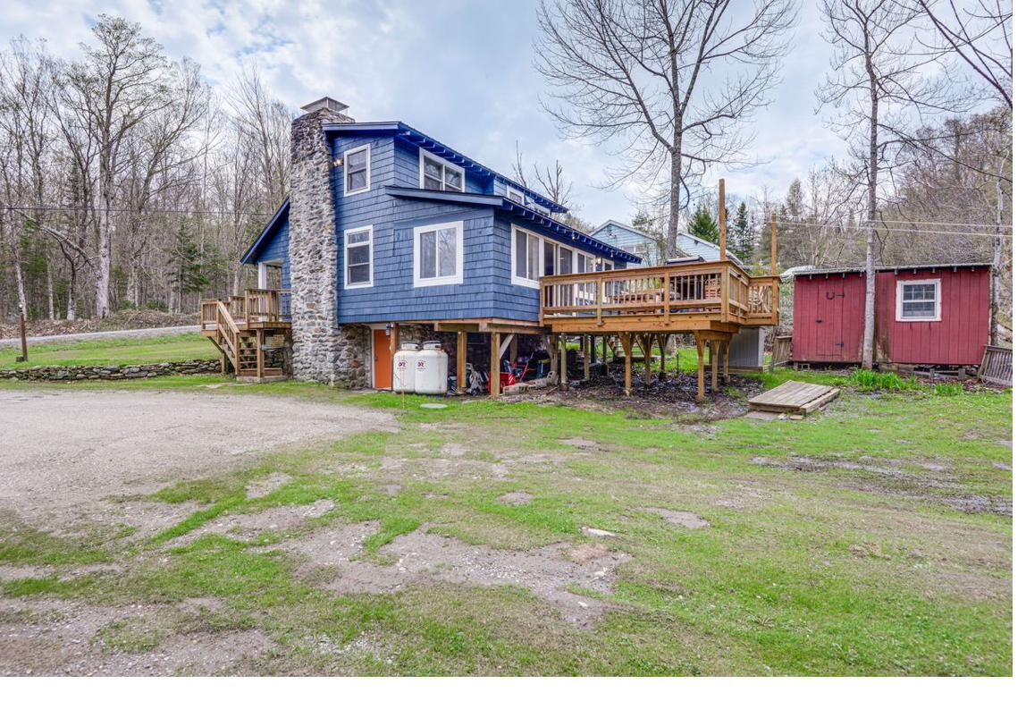 Rear view of the cottage and deck